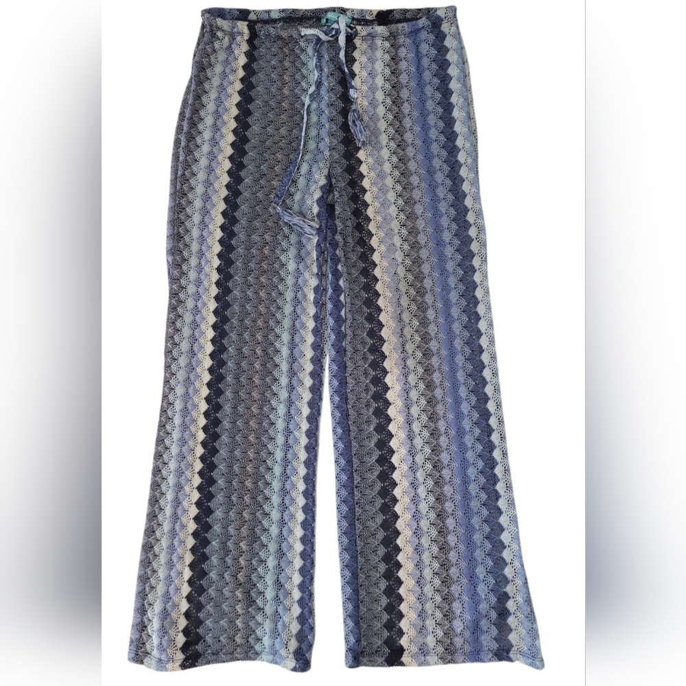 Wide Leg Sheer Mesh Coverup Palazzo Pants Womens M Coastal Beachy Boho Crochet
